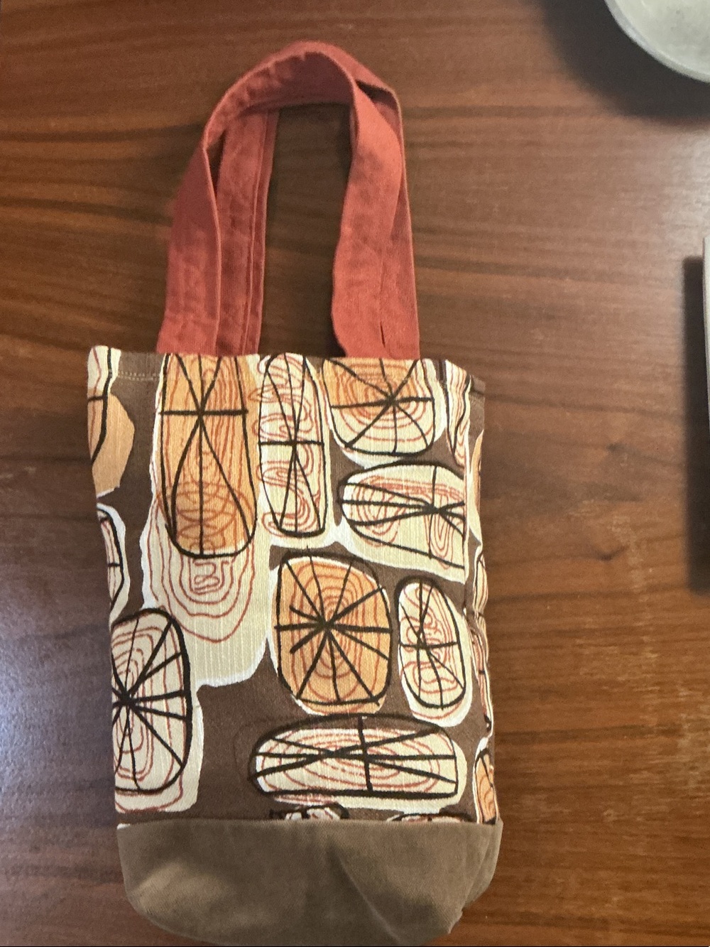 Handmade Tote Featuring Vintage Mid Century Modern Log Design